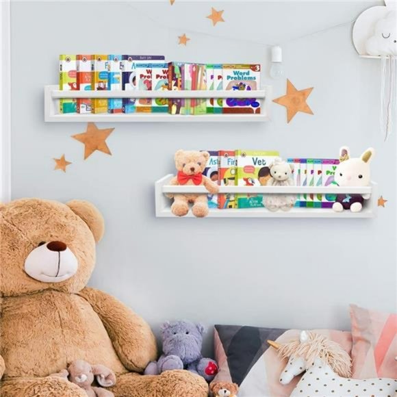 Floating Book Shelves White 24inch Set of 2  (White-24), 24 x 3.94 x 3.54 inch - Picture 3 of 6